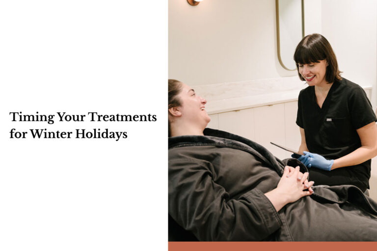 A patient sits back smiling in a chair as a technician approaches. Form Medical Aesthetics is proud to help you with whatever you may need.